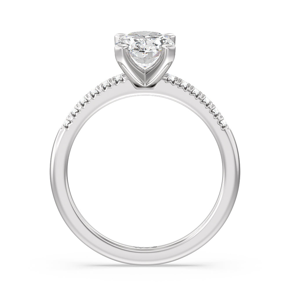 Oval Cut Lyra Fine Petite French Set Diamond Engagement Ring with Lab Grown Diamond in 14KT Platinum view 2
