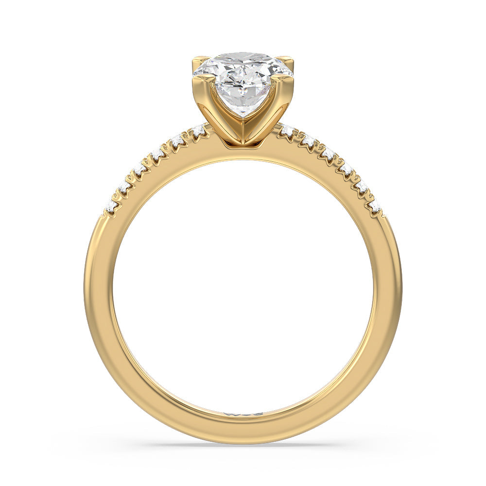 Oval Cut Lyra Fine Petite French Set Diamond Engagement Ring with Lab Grown Diamond in 14KT Yellow Gold view 2
