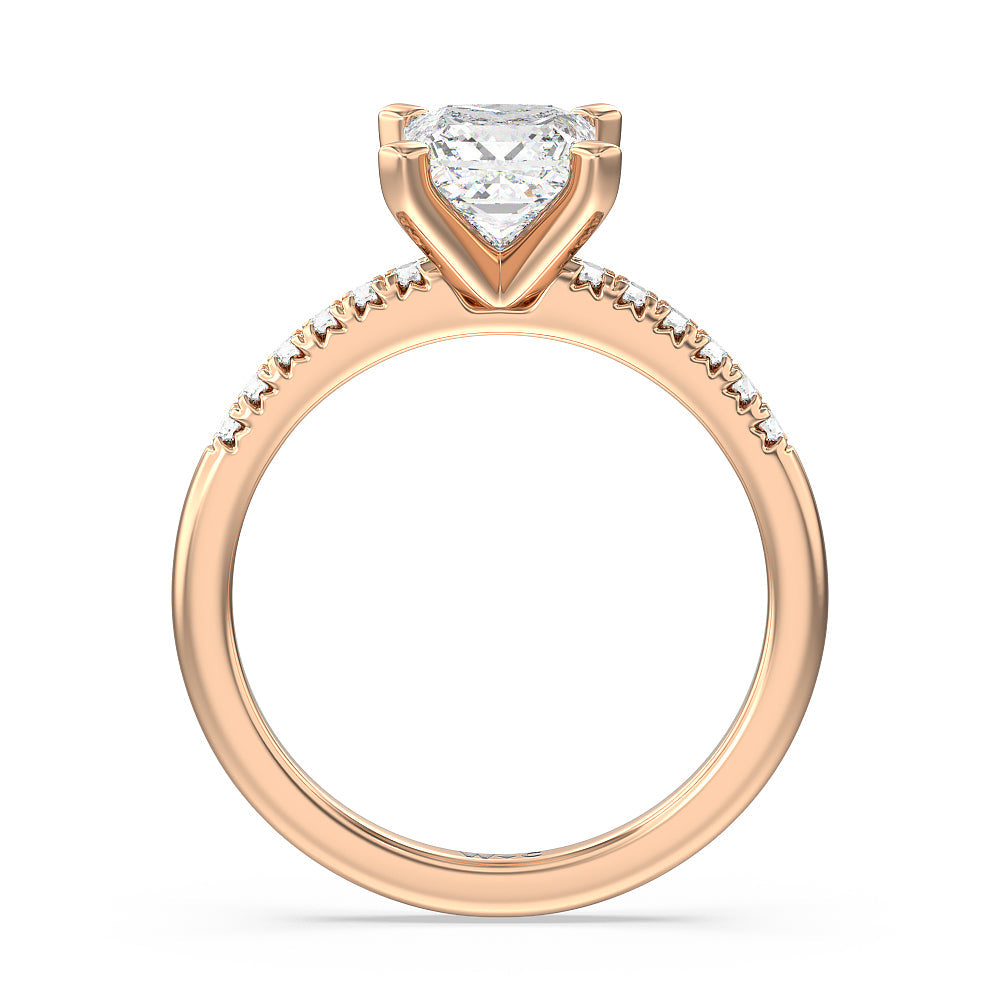 Princess Cut Lyra Fine Petite French Set Diamond Engagement Ring with Lab Grown Diamond in 14KT Rose Gold view 2
