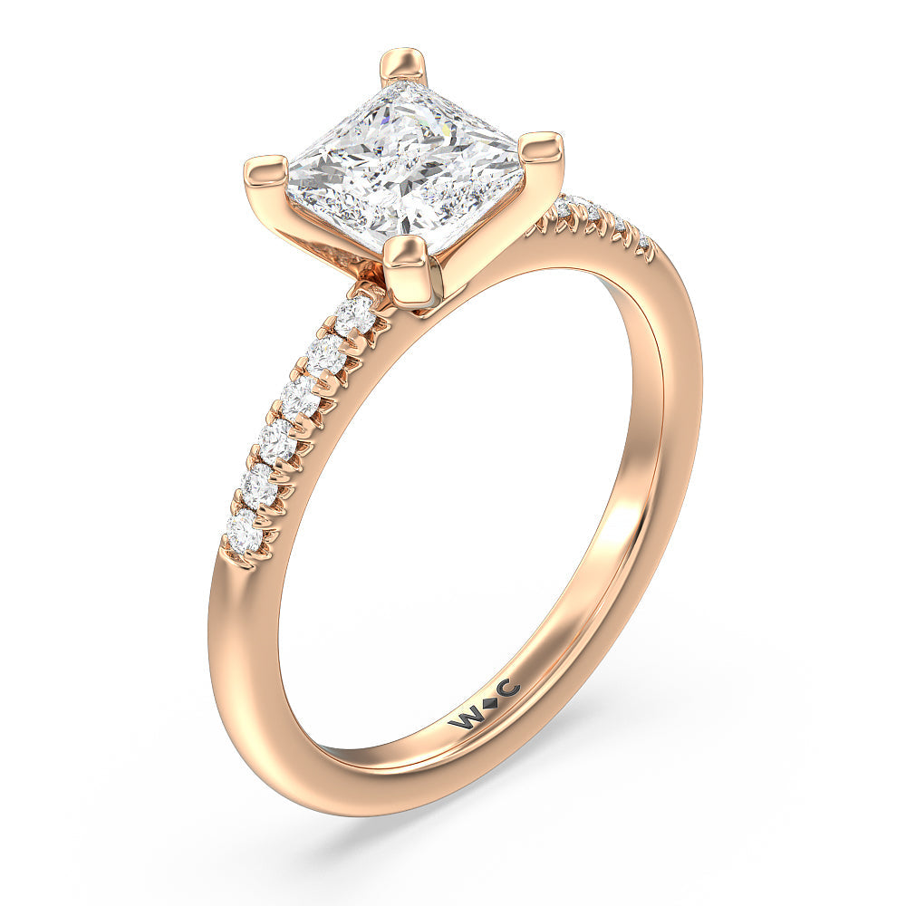 Princess Cut Lyra Fine Petite French Set Diamond Engagement Ring with Lab Grown Diamond in 14KT Rose Gold view 3
