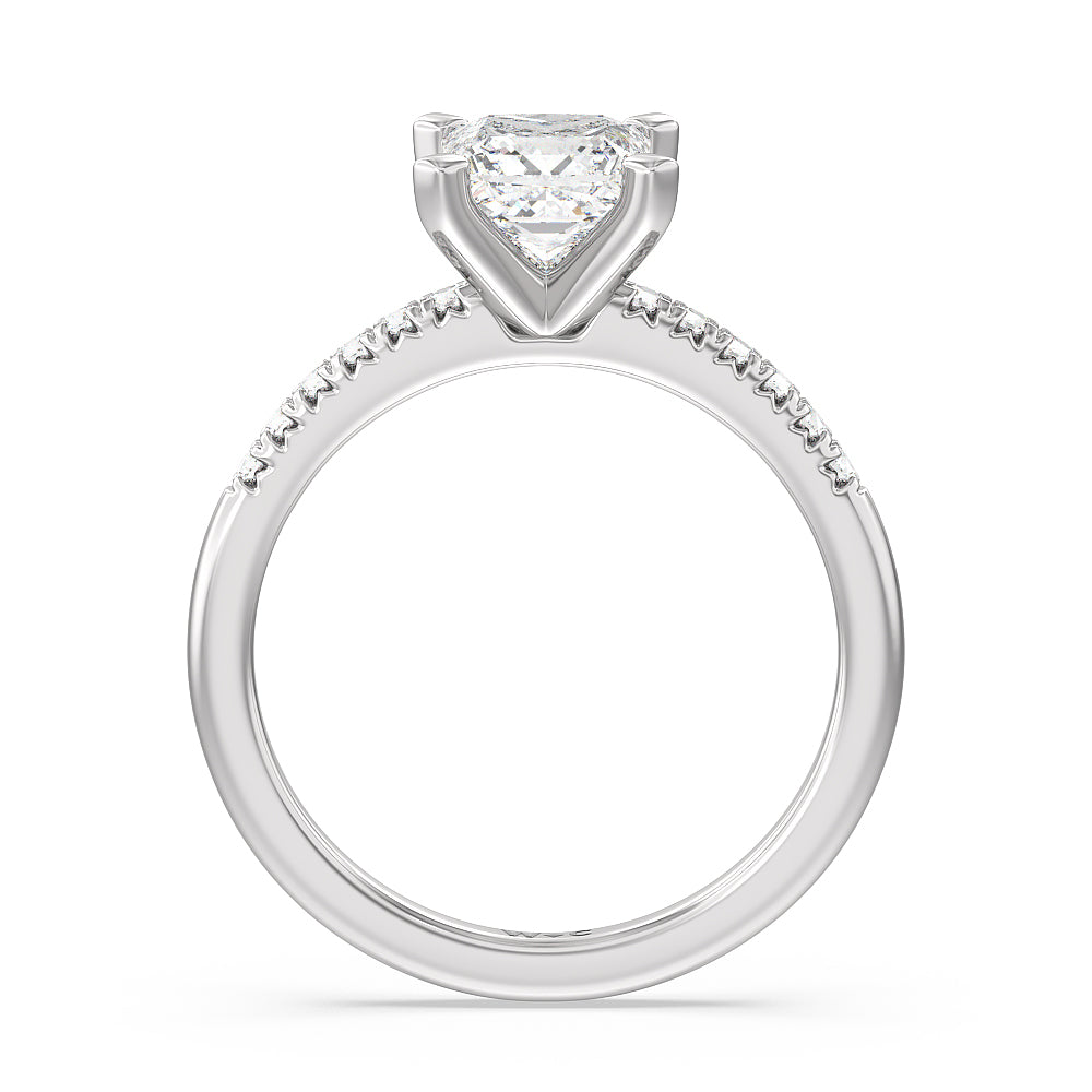 Princess Cut Lyra Fine Petite French Set Diamond Engagement Ring with Lab Grown Diamond in 14KT Platinum view 2
