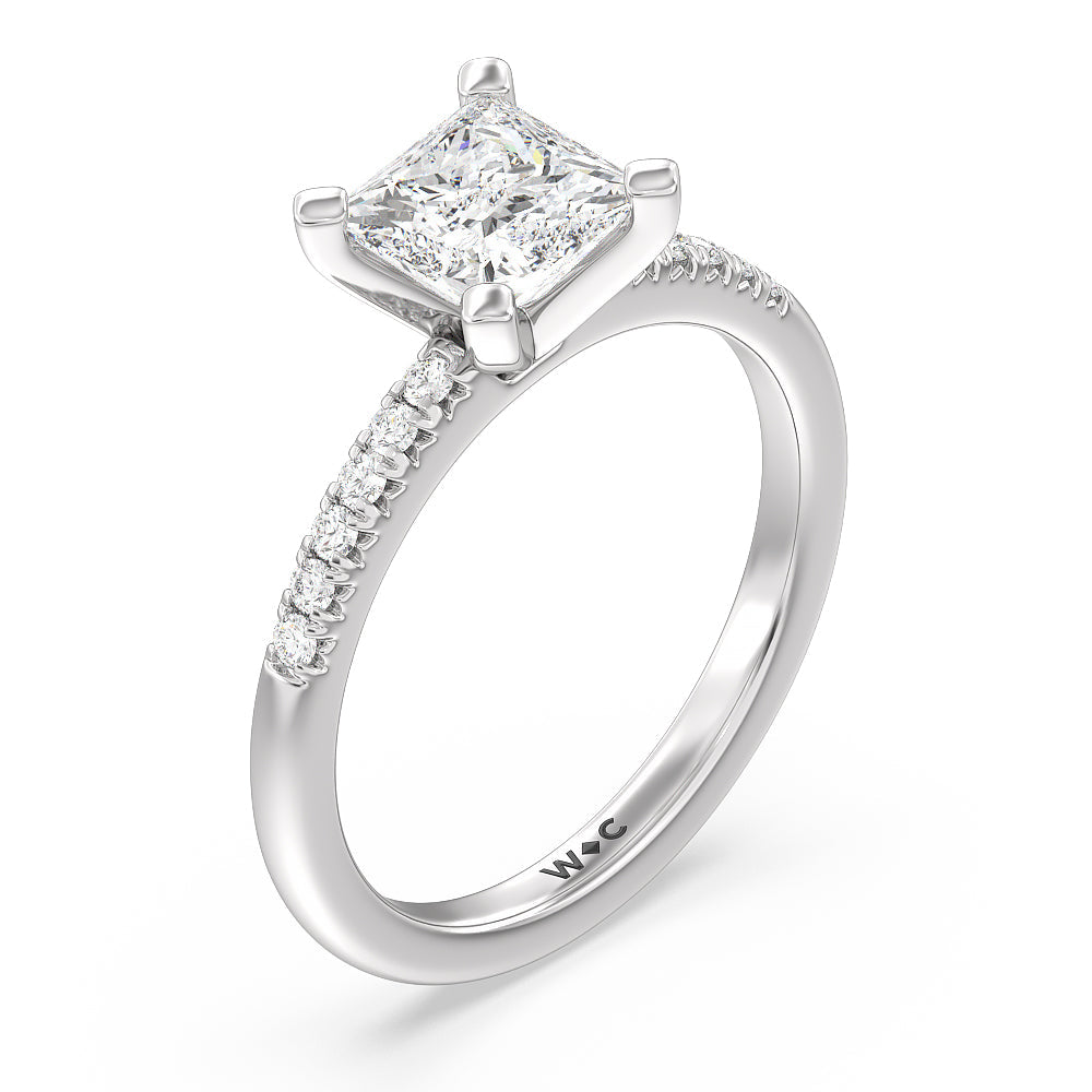 Princess Cut Lyra Fine Petite French Set Diamond Engagement Ring with Lab Grown Diamond in 14KT Platinum view 3

