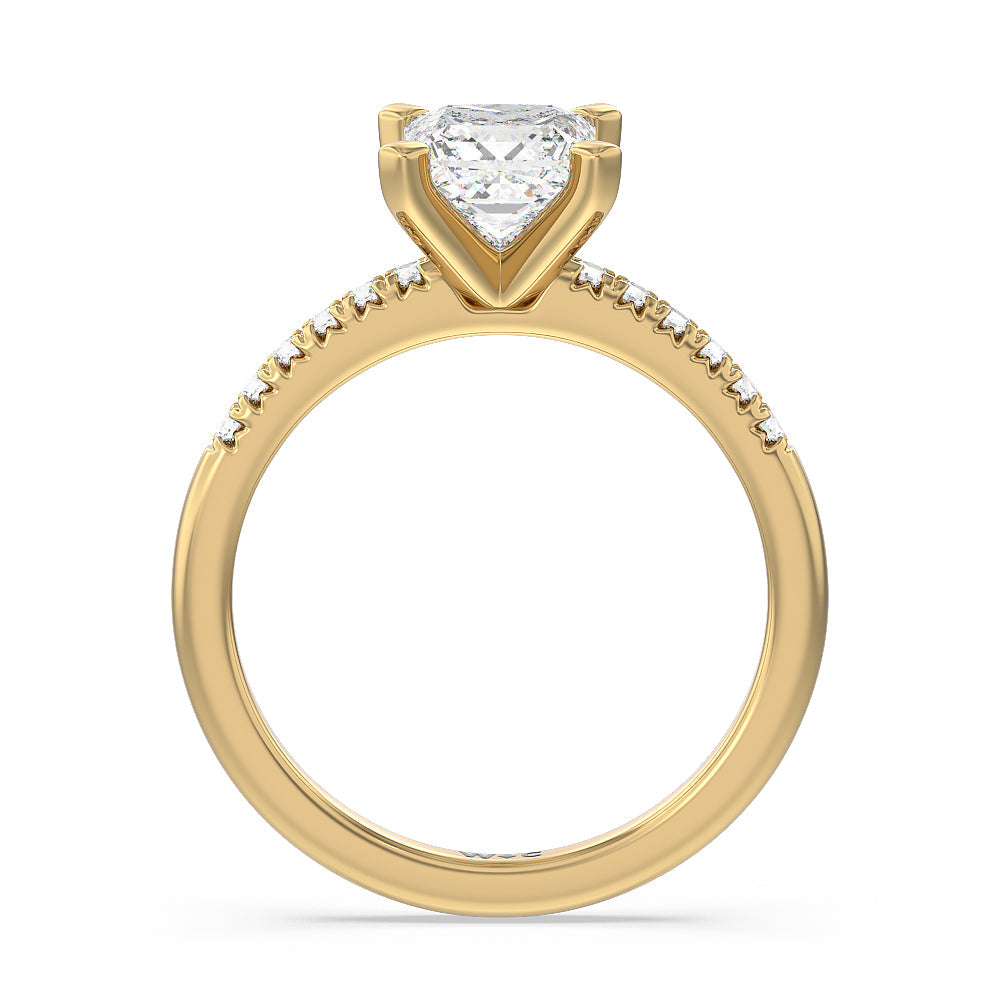 Princess Cut Lyra Fine Petite French Set Diamond Engagement Ring with Lab Grown Diamond in 14KT Yellow Gold view 2
