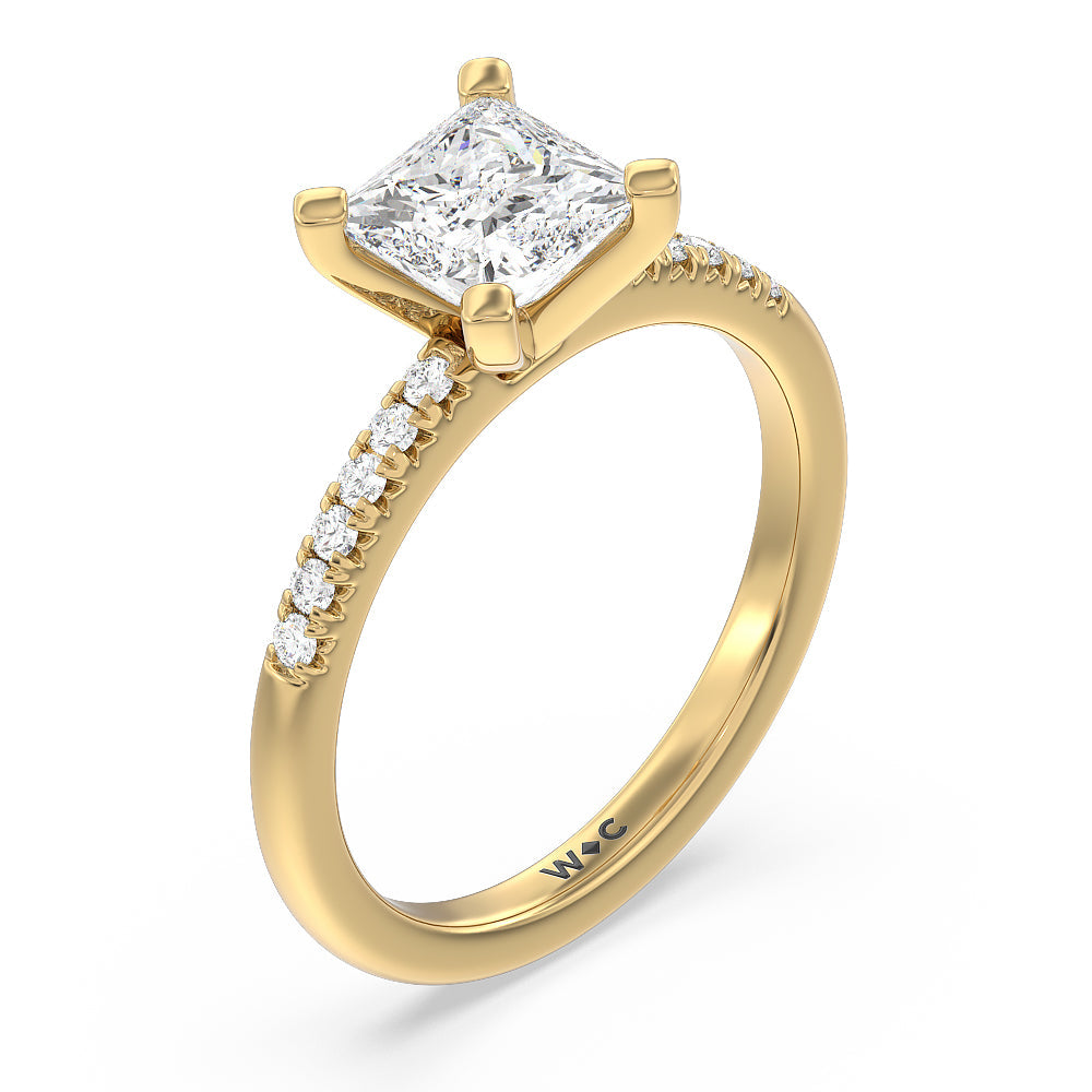 Princess Cut Lyra Fine Petite French Set Diamond Engagement Ring with Lab Grown Diamond in 14KT Yellow Gold view 3
