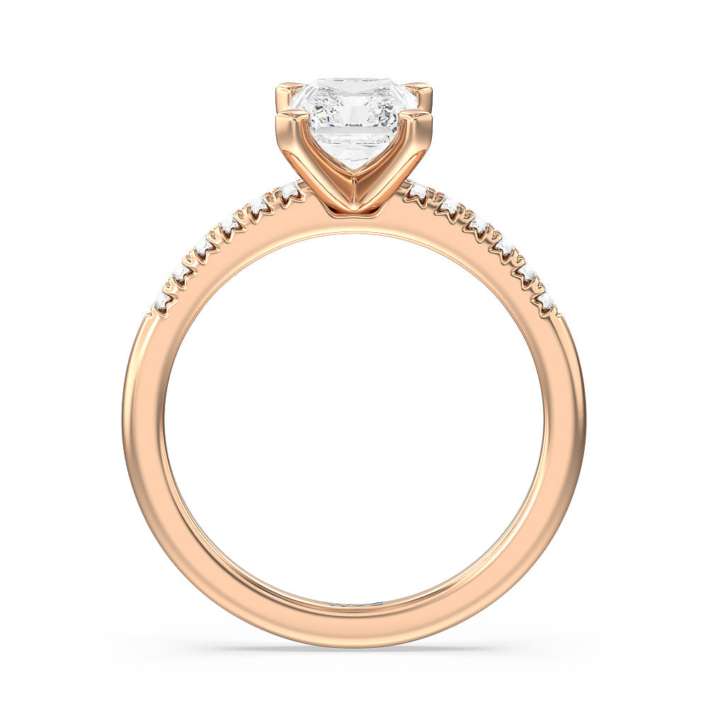 Radiant Cut Lyra Fine Petite French Set Diamond Engagement Ring with Lab Grown Diamond in 14KT Rose Gold view 2
