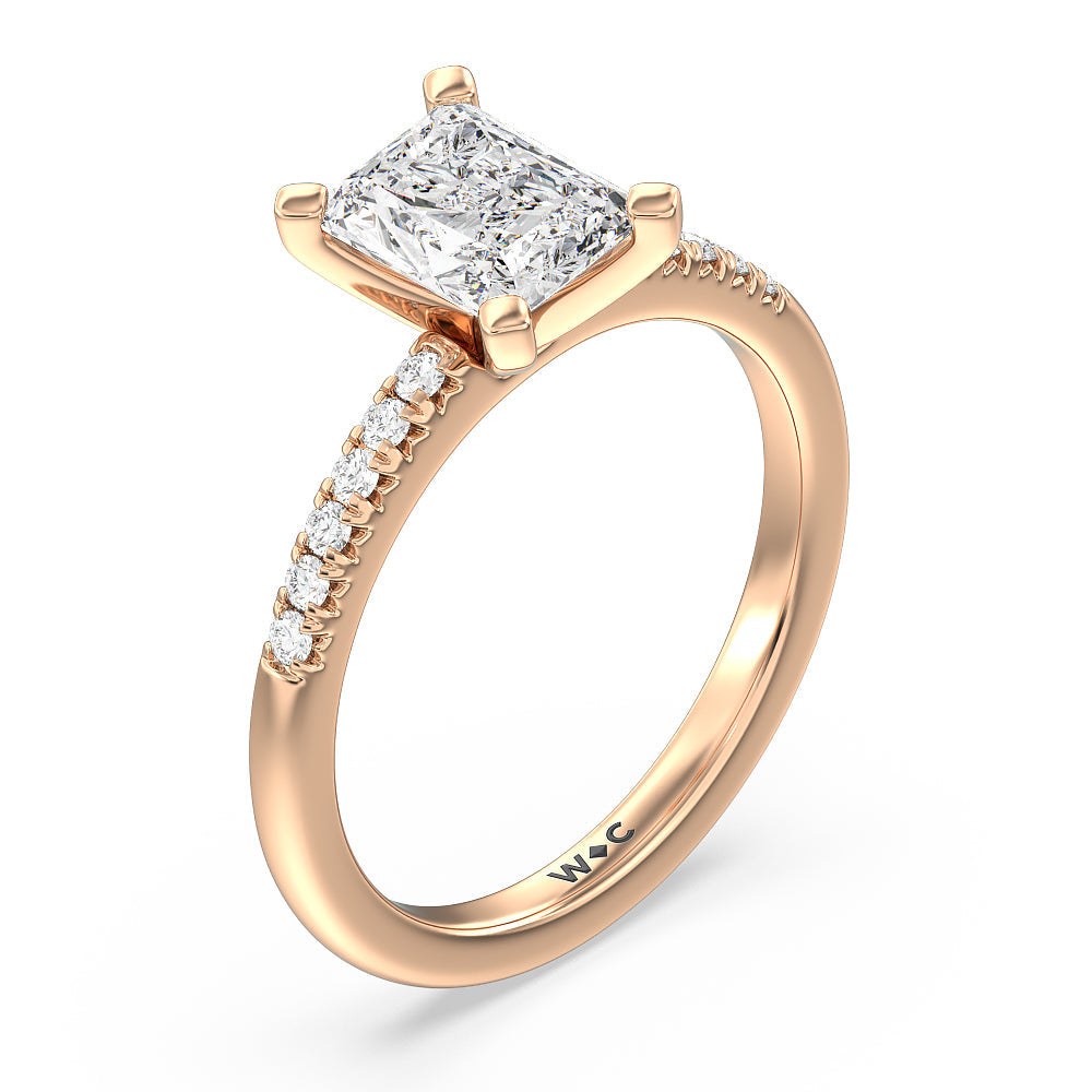 Radiant Cut Lyra Fine Petite French Set Diamond Engagement Ring with Lab Grown Diamond in 14KT Rose Gold view 3
