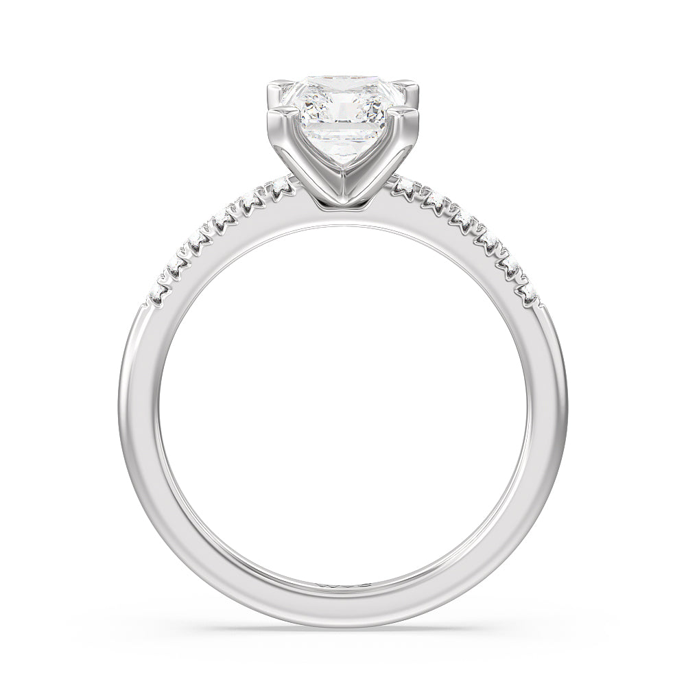 Radiant Cut Lyra Fine Petite French Set Diamond Engagement Ring with Lab Grown Diamond in 14KT Platinum view 2
