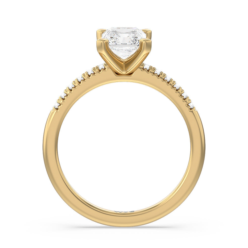Radiant Cut Lyra Fine Petite French Set Diamond Engagement Ring with Lab Grown Diamond in 14KT Yellow Gold view 2
