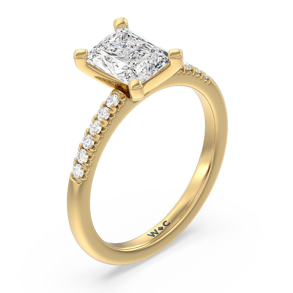 Radiant Cut Lyra Fine Petite French Set Diamond Engagement Ring with Lab Grown Diamond in 14KT Yellow Gold view 3
