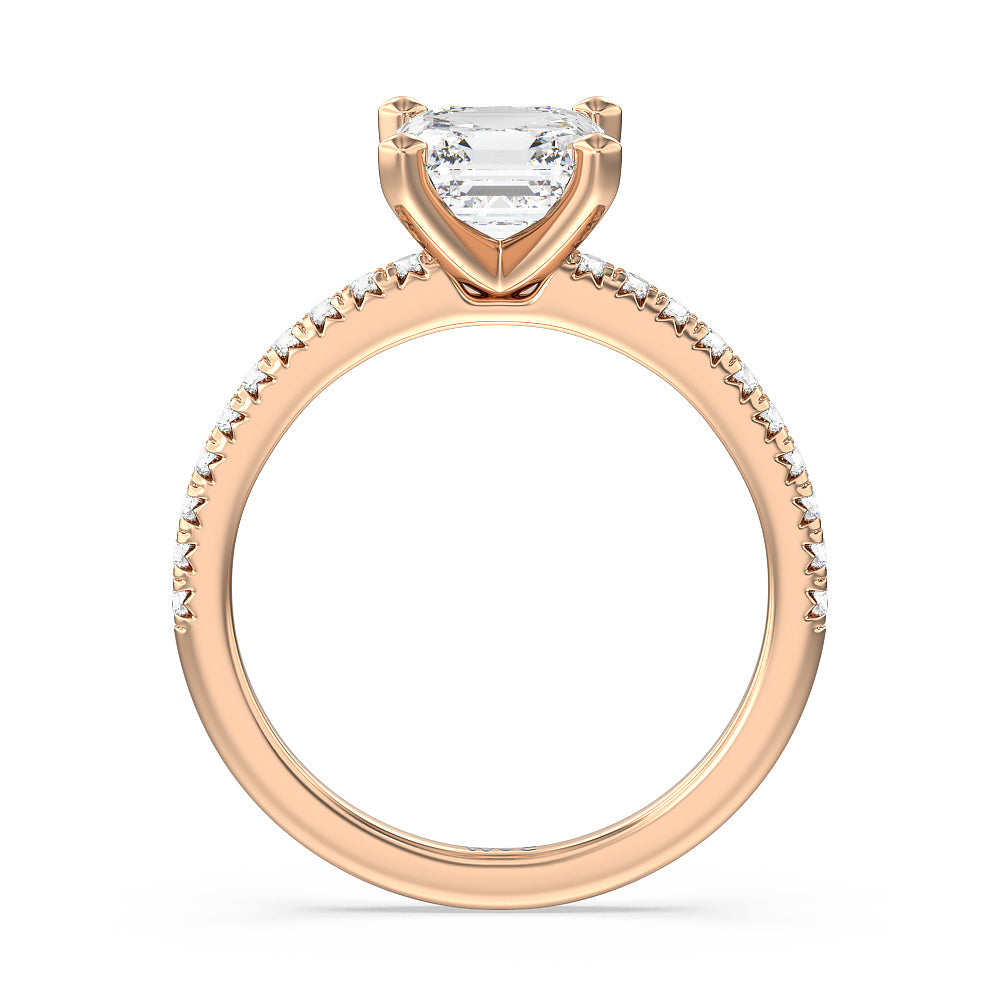 Asscher Cut Vela Medi French Set Diamond Engagement Ring with Lab Grown Diamond in 14KT Rose Gold view 2
