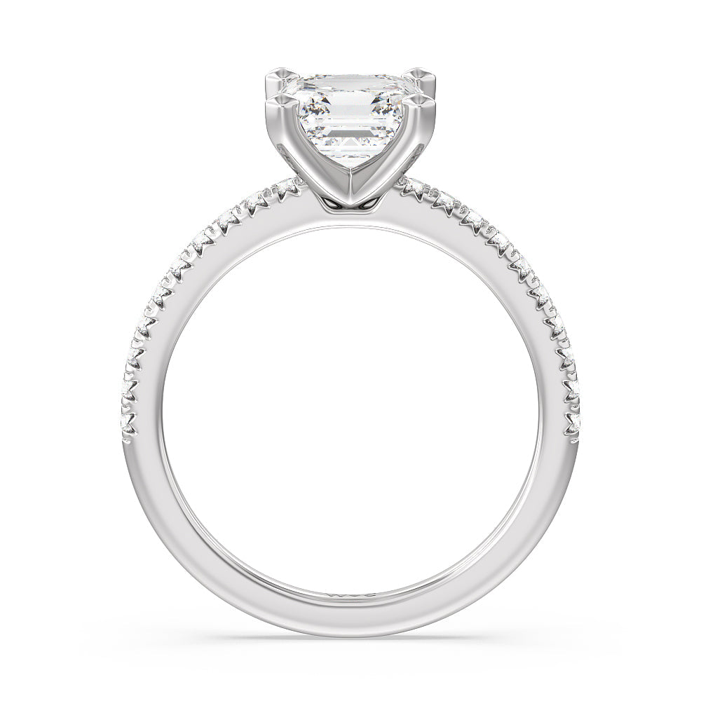 Asscher Cut Vela Medi French Set Diamond Engagement Ring with Lab Grown Diamond in 14KT Platinum view 2
