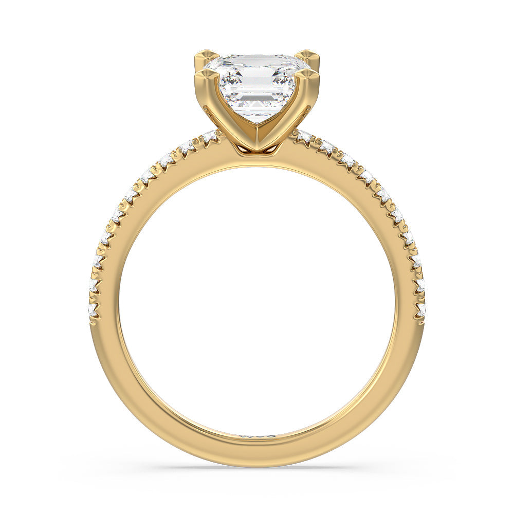 Asscher Cut Vela Medi French Set Diamond Engagement Ring with Lab Grown Diamond in 14KT Yellow Gold view 2
