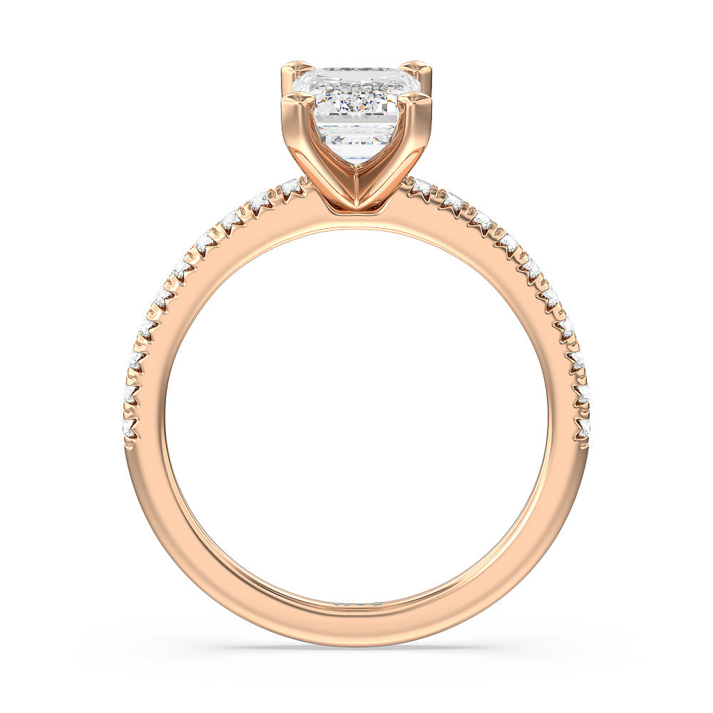 Emerald Cut Vela Medi French Set Diamond Engagement Ring with Lab Grown Diamond in 14KT Rose Gold view 2

