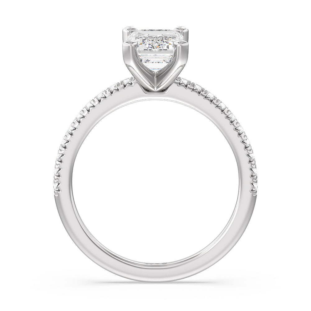 Emerald Cut Vela Medi French Set Diamond Engagement Ring with Lab Grown Diamond in 14KT Platinum view 2
