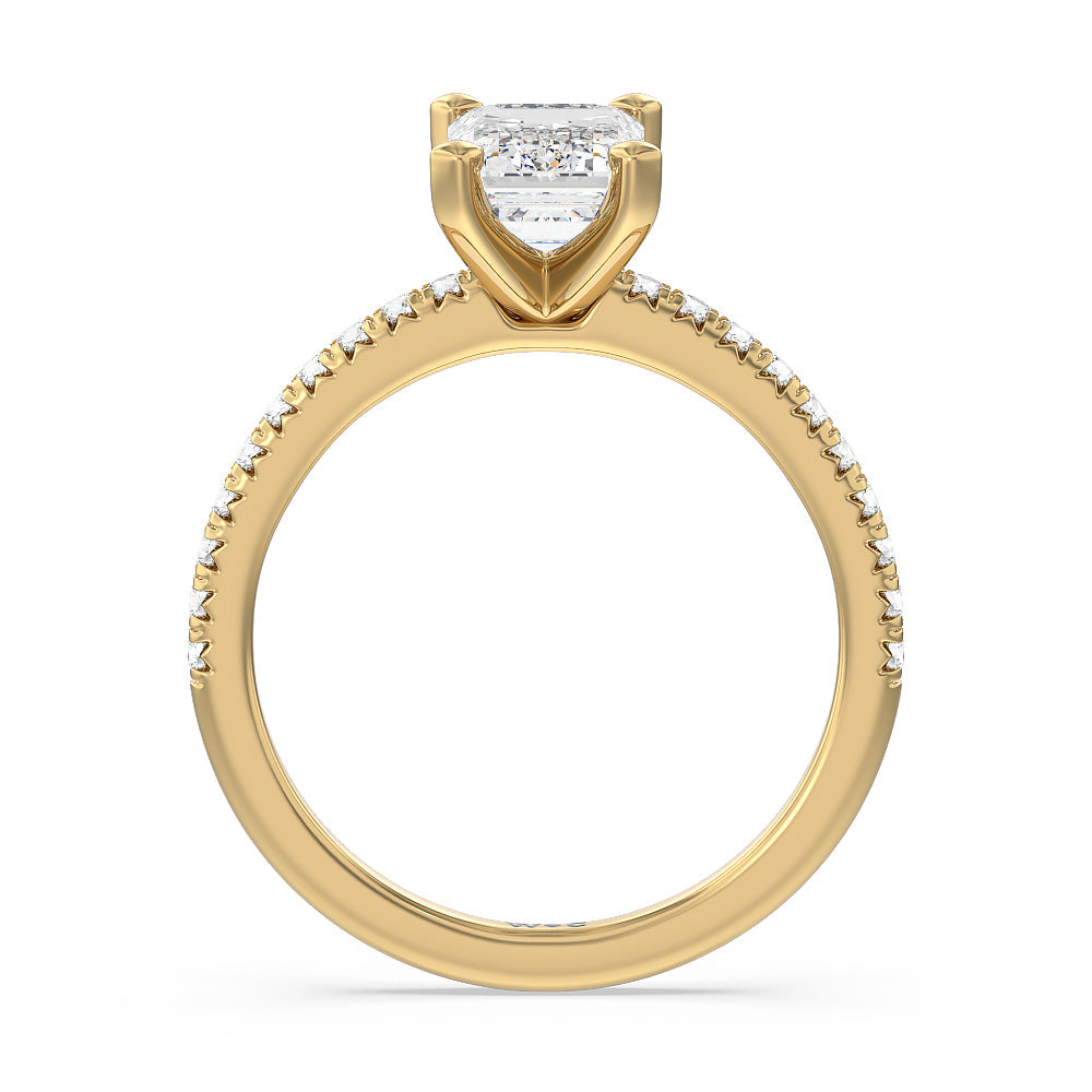 Emerald Cut Vela Medi French Set Diamond Engagement Ring with Lab Grown Diamond in 14KT Yellow Gold view 2
