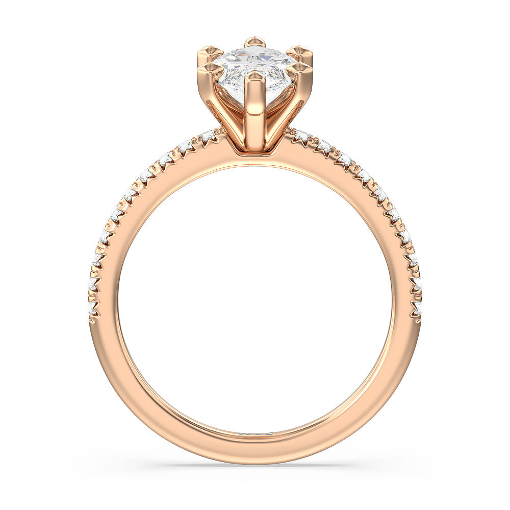 Marquise Cut Vela Medi French Set Diamond Engagement Ring with Lab Grown Diamond in 14KT Rose Gold view 2
