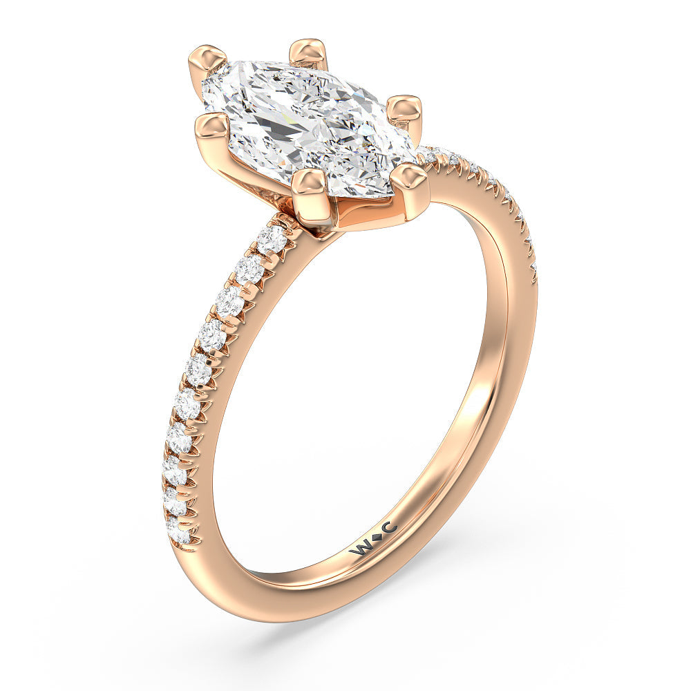 Marquise Cut Vela Medi French Set Diamond Engagement Ring with Lab Grown Diamond in 14KT Rose Gold view 3
