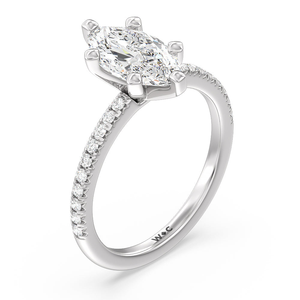 Marquise Cut Vela Medi French Set Diamond Engagement Ring with Lab Grown Diamond in 14KT Platinum view 3
