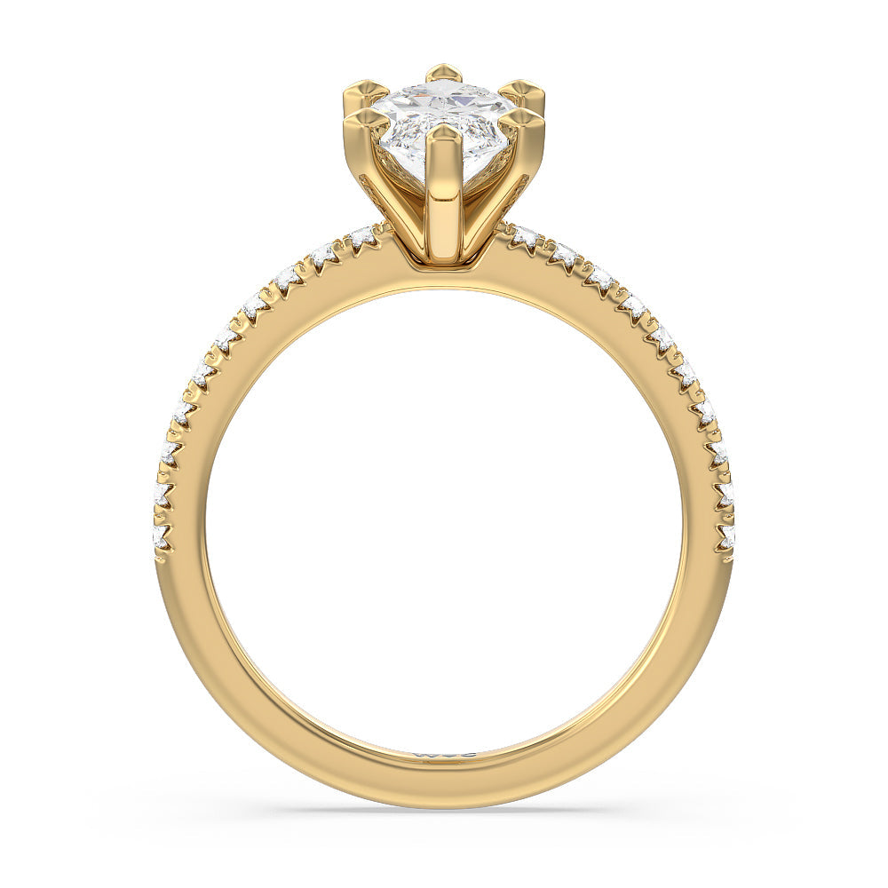 Marquise Cut Vela Medi French Set Diamond Engagement Ring with Lab Grown Diamond in 14KT Yellow Gold view 2
