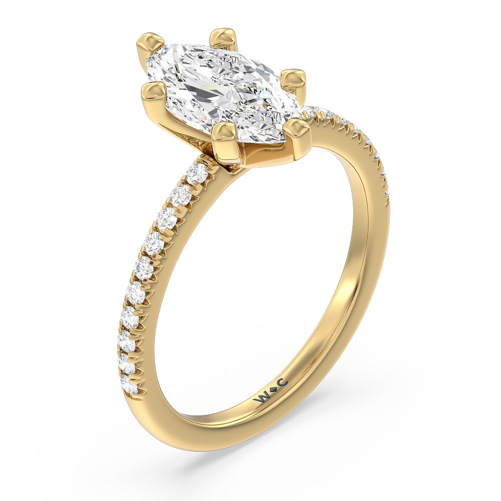 Marquise Cut Vela Medi French Set Diamond Engagement Ring with Lab Grown Diamond in 14KT Yellow Gold view 3
