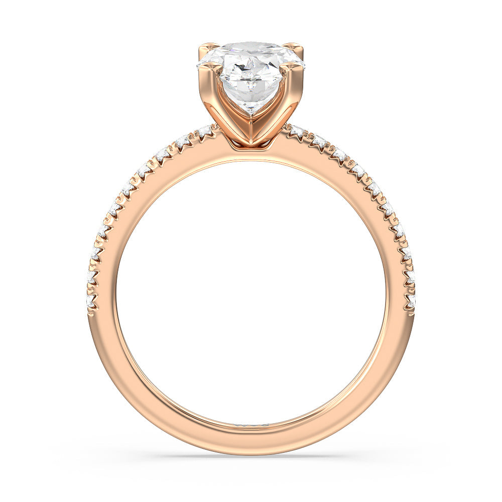 Oval Cut Vela Medi French Set Diamond Engagement Ring with Lab Grown Diamond in 14KT Rose Gold view 2
