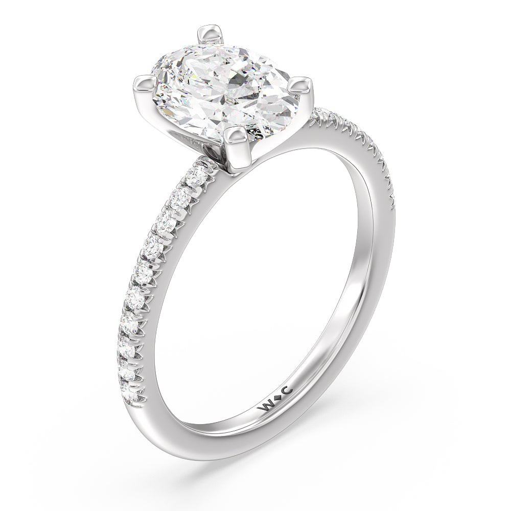 Oval Cut Vela Medi French Set Diamond Engagement Ring with Lab Grown Diamond in 14KT Platinum view 3
