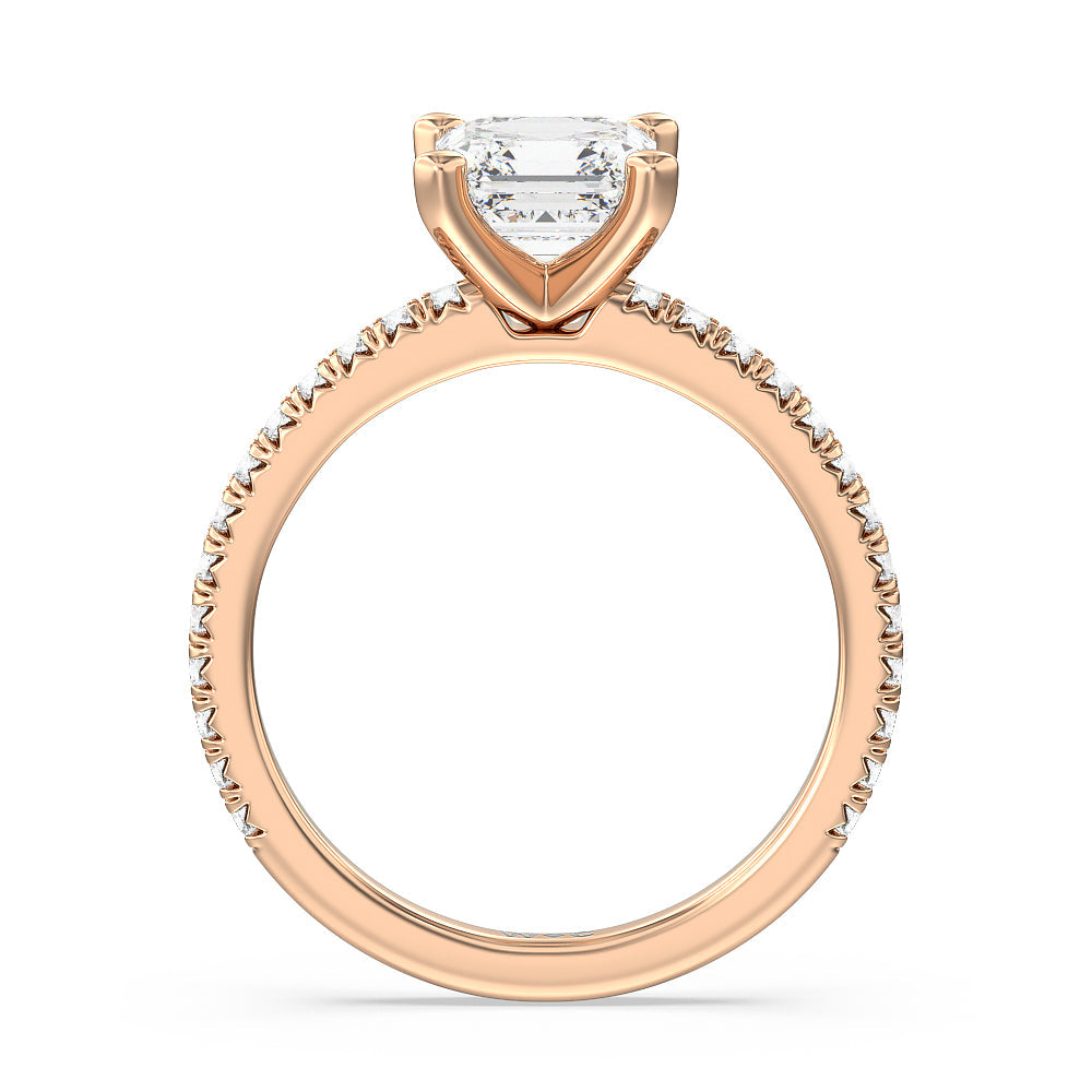 Asscher Cut Orion Petite French Set Diamond Engagement Ring with Lab Grown Diamond in 14KT Rose Gold view 2
