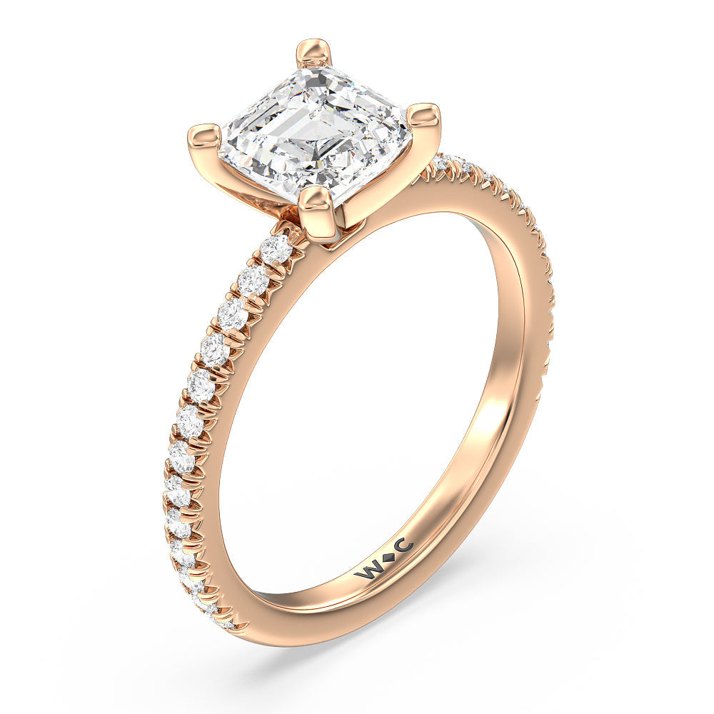 Asscher Cut Orion Petite French Set Diamond Engagement Ring with Lab Grown Diamond in 14KT Rose Gold view 3
