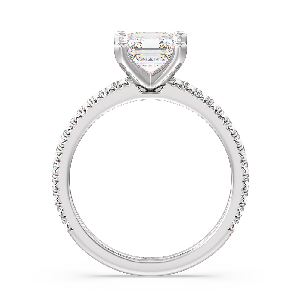 Asscher Cut Orion Petite French Set Diamond Engagement Ring with Lab Grown Diamond in 14KT Platinum view 2
