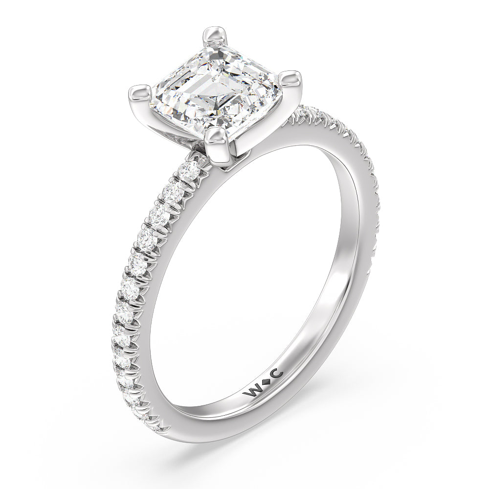 Asscher Cut Orion Petite French Set Diamond Engagement Ring with Lab Grown Diamond in 14KT Platinum view 3
