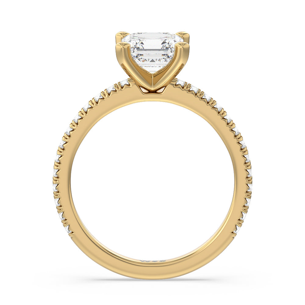 Asscher Cut Orion Petite French Set Diamond Engagement Ring with Lab Grown Diamond in 14KT Yellow Gold view 2
