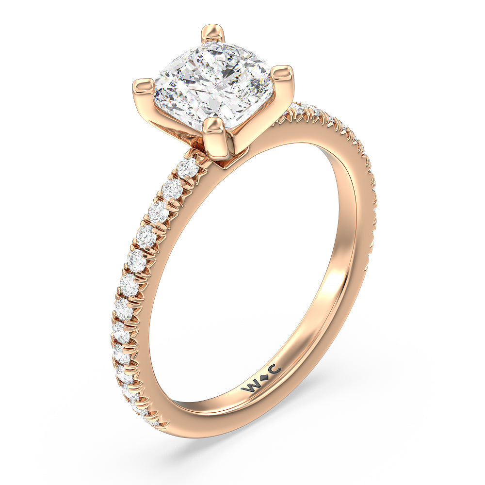 Cushion Cut Orion Petite French Set Diamond Engagement Ring with Lab Grown Diamond in 14KT Rose Gold view 3
