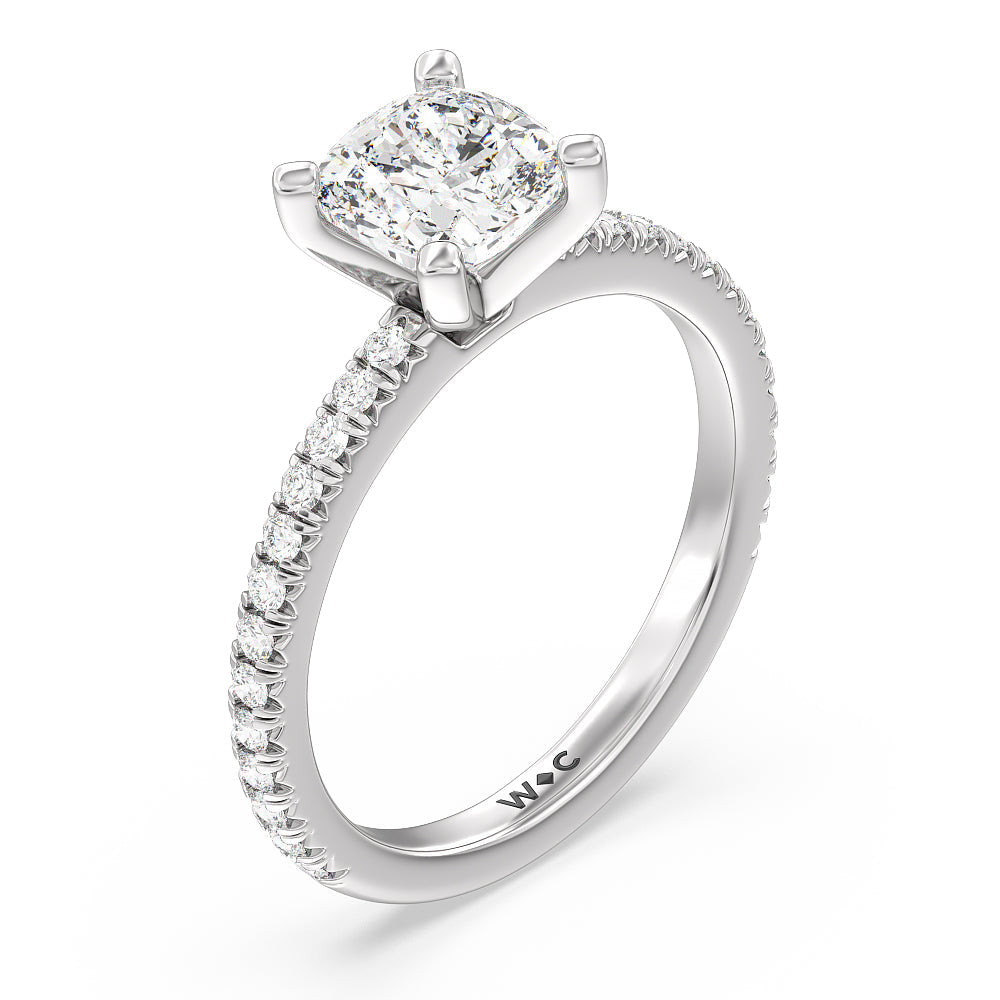 Cushion Cut Orion Petite French Set Diamond Engagement Ring with Lab Grown Diamond in 14KT Platinum view 3
