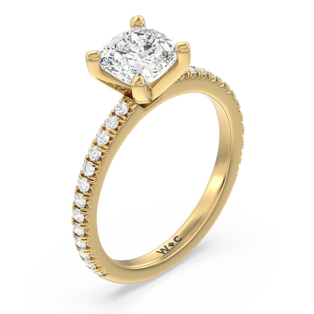 Cushion Cut Orion Petite French Set Diamond Engagement Ring with Lab Grown Diamond in 14KT Yellow Gold view 3
