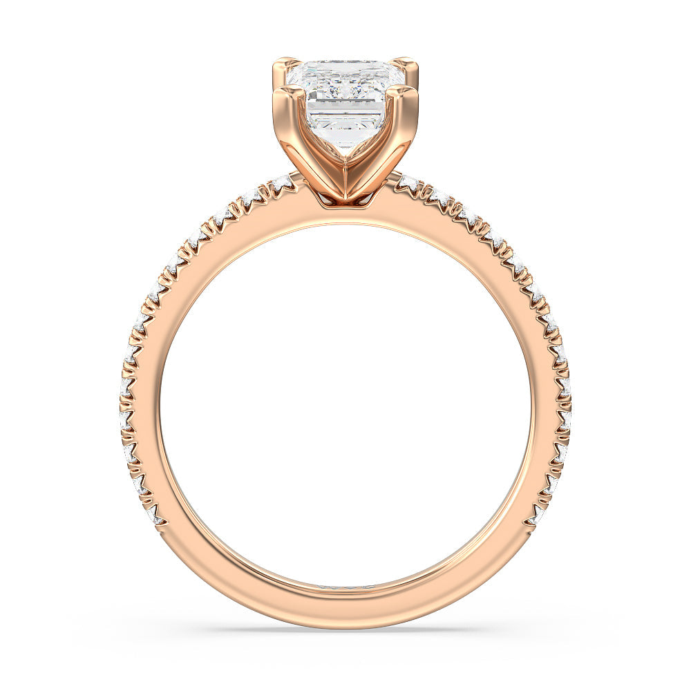 Emerald Cut Orion Petite French Set Diamond Engagement Ring with Lab Grown Diamond in 14KT Rose Gold view 2
