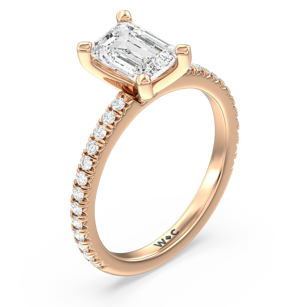 Emerald Cut Orion Petite French Set Diamond Engagement Ring with Lab Grown Diamond in 14KT Rose Gold view 3
