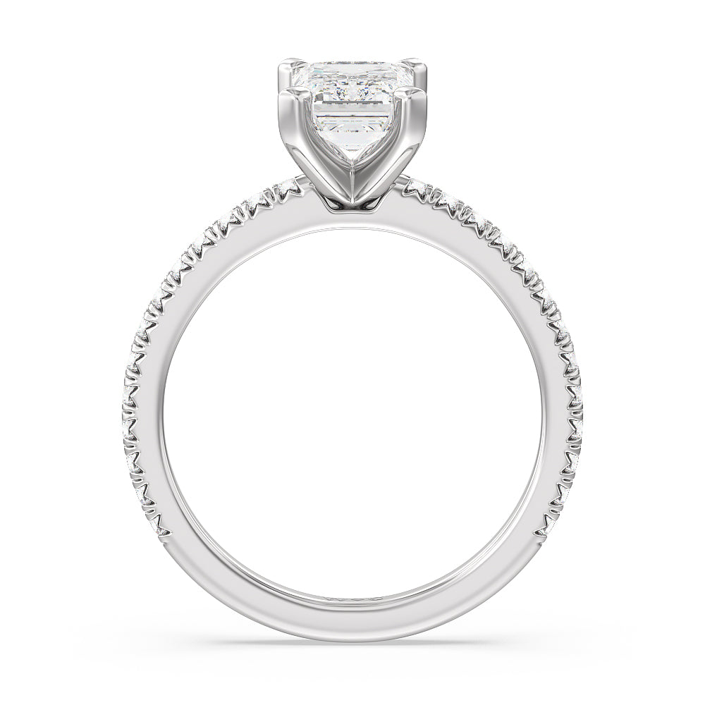 Emerald Cut Orion Petite French Set Diamond Engagement Ring with Lab Grown Diamond in 14KT Platinum view 2
