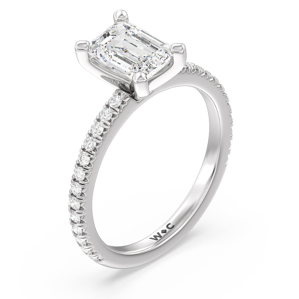 Emerald Cut Orion Petite French Set Diamond Engagement Ring with Lab Grown Diamond in 14KT Platinum view 3
