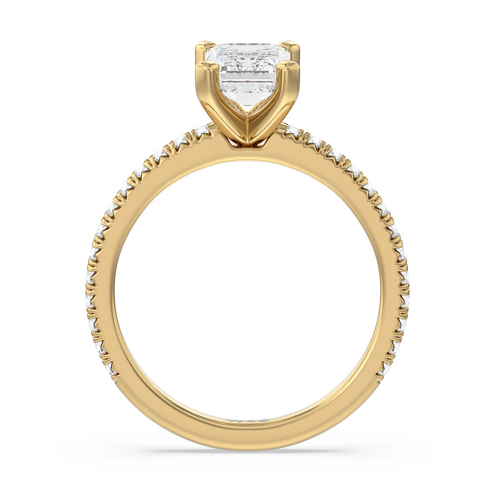 Emerald Cut Orion Petite French Set Diamond Engagement Ring with Lab Grown Diamond in 14KT Yellow Gold view 2
