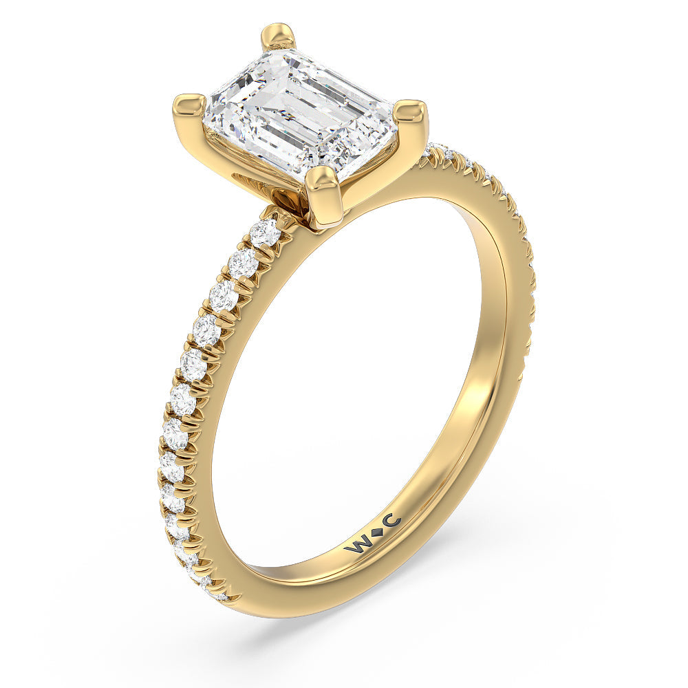 Emerald Cut Orion Petite French Set Diamond Engagement Ring with Lab Grown Diamond in 14KT Yellow Gold view 3
