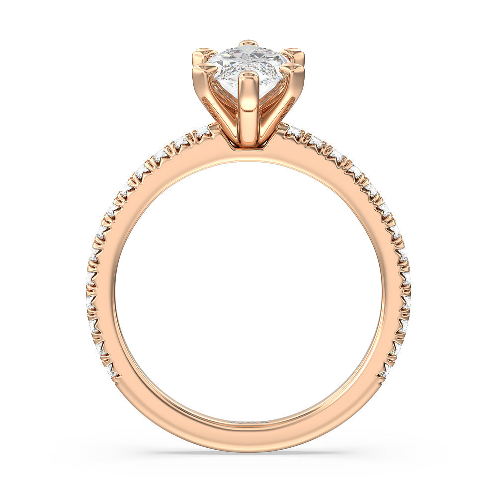 Marquise Cut Orion Petite French Set Diamond Engagement Ring with Lab Grown Diamond in 14KT Rose Gold view 2
