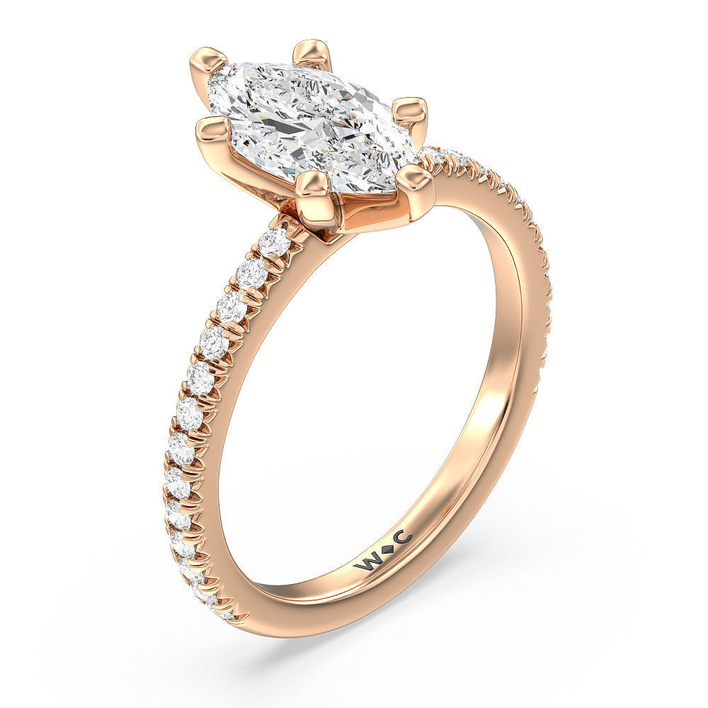 Marquise Cut Orion Petite French Set Diamond Engagement Ring with Lab Grown Diamond in 14KT Rose Gold view 3
