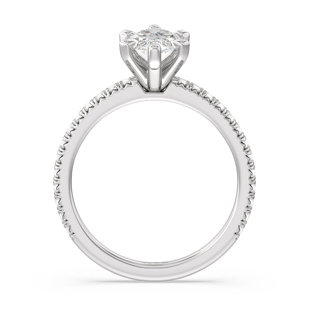 Marquise Cut Orion Petite French Set Diamond Engagement Ring with Lab Grown Diamond in 14KT Platinum view 2
