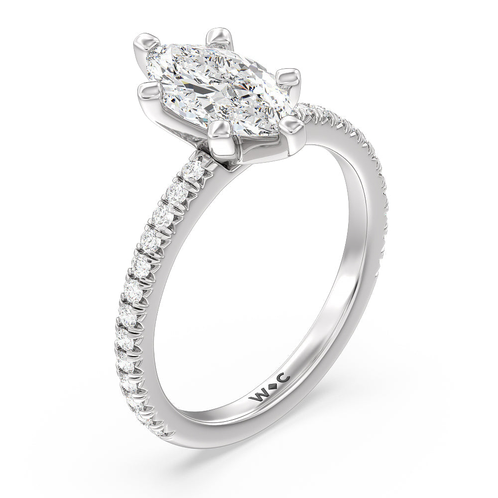 Marquise Cut Orion Petite French Set Diamond Engagement Ring with Lab Grown Diamond in 14KT Platinum view 3
