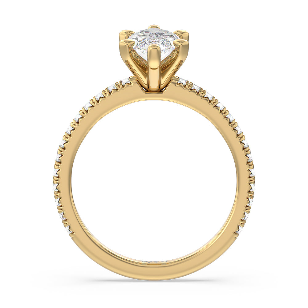Marquise Cut Orion Petite French Set Diamond Engagement Ring with Lab Grown Diamond in 14KT Yellow Gold view 2
