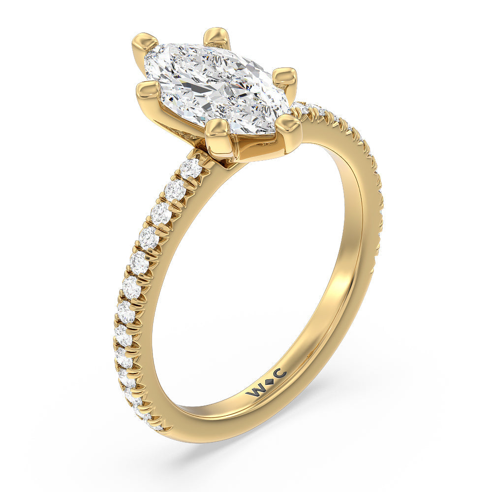 Marquise Cut Orion Petite French Set Diamond Engagement Ring with Lab Grown Diamond in 14KT Yellow Gold view 3
