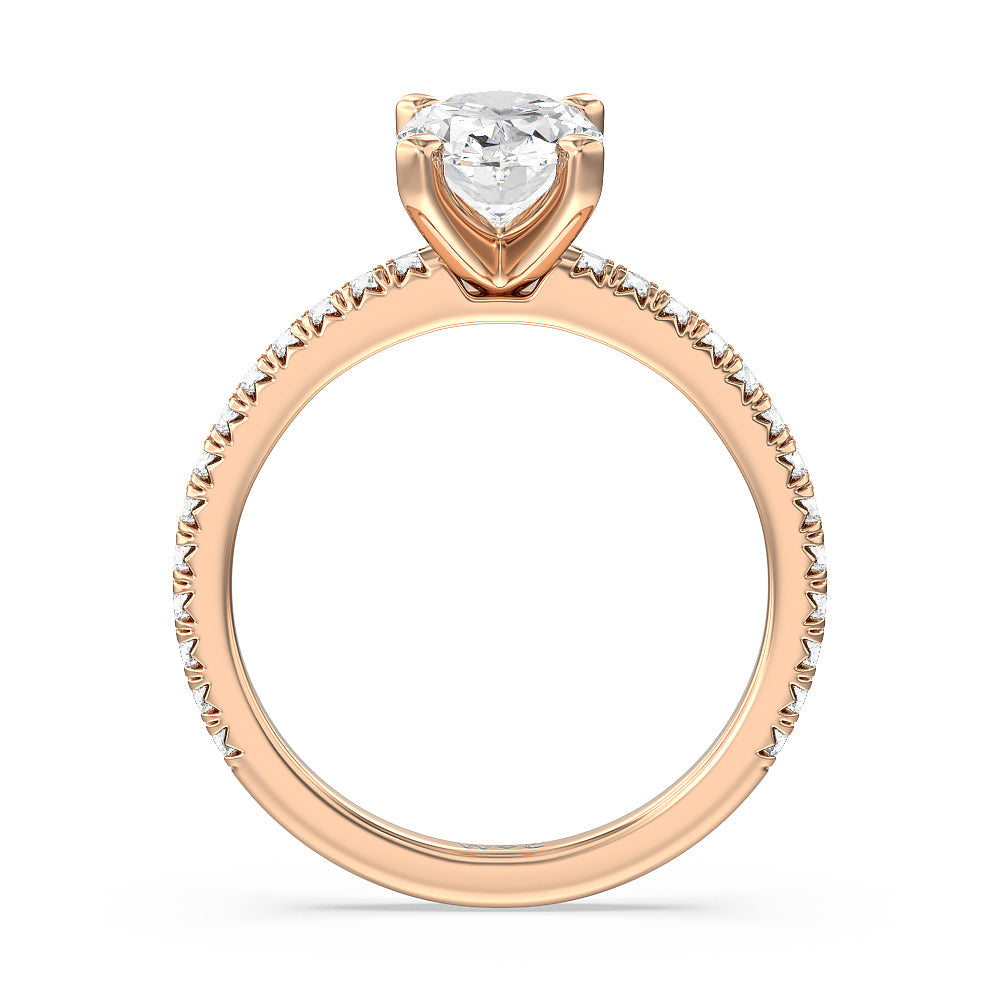 Oval Cut Orion Petite French Set Diamond Engagement Ring with Lab Grown Diamond in 14KT Rose Gold view 2
