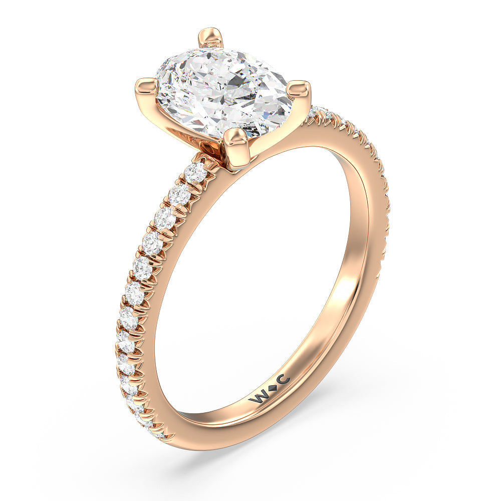Oval Cut Orion Petite French Set Diamond Engagement Ring with Lab Grown Diamond in 14KT Rose Gold view 3
