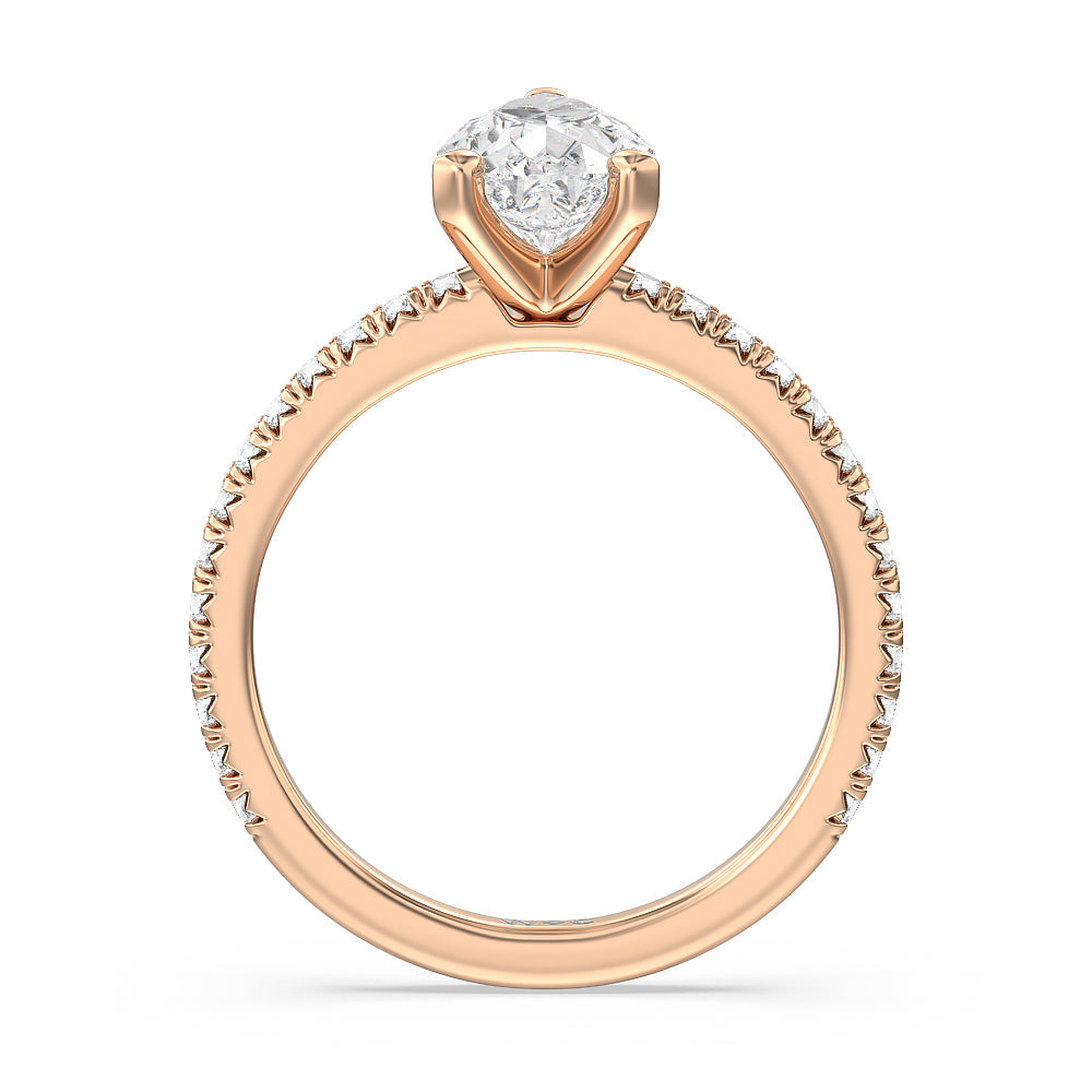 Pear Cut Orion Petite French Set Diamond Engagement Ring with Lab Grown Diamond in 14KT Rose Gold view 2
