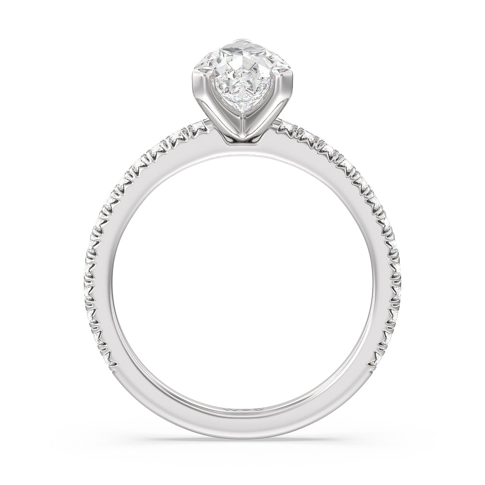 Pear Cut Orion Petite French Set Diamond Engagement Ring with Lab Grown Diamond in 14KT Platinum view 2
